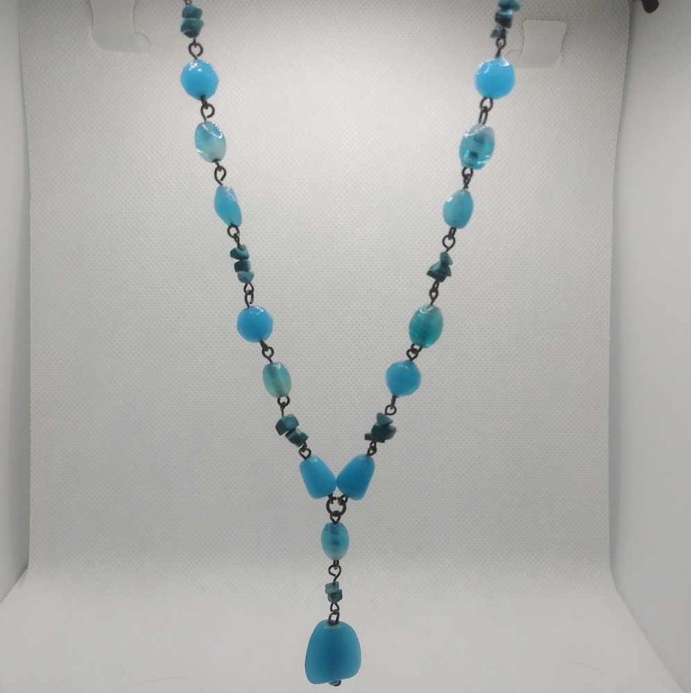 Express Blue Glass & Turquoise Chip Necklace 🌊